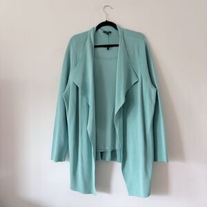 Eileen Fisher 2pc Set Draped Knit Cardigan Jacket & Silk Tank Top Blue Green 3X